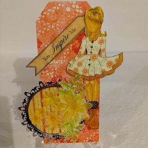 Handcrafted Mixed Media Tag. "You Inspire Me". Young Lady With Flowers 8…
